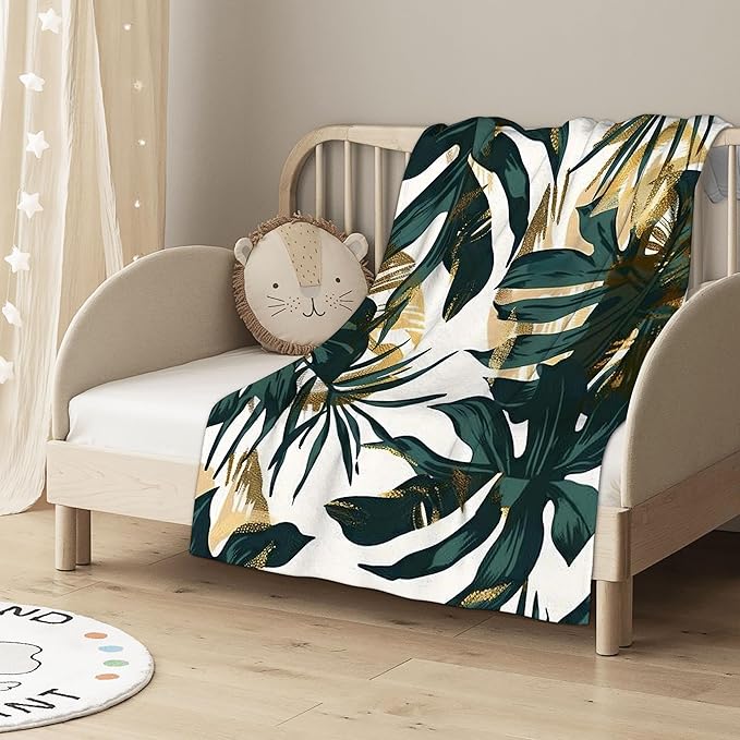 Throw Blanket, Abstract Tropical Leaf Blanket Palm Leaf Throw Blankets for Bed Kids Adults, Lightweight Cozy Blanket for Living Room, Bedroom 50"x60"