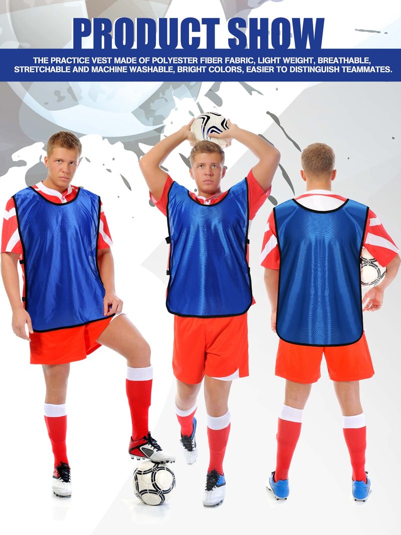 Jiuguva 24 Packs Pennies Scrimmage Vests Blue Red Training Practice Vests for Youth Adults Soccer Basketball