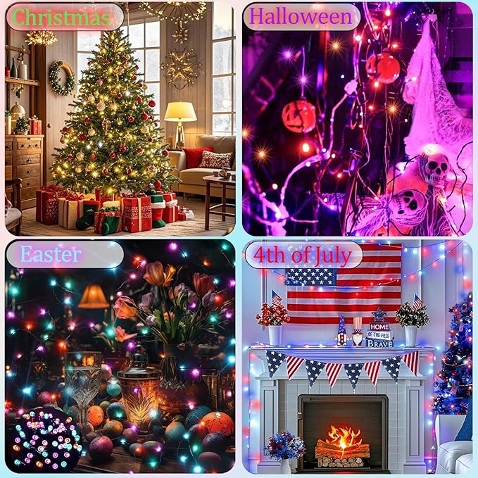 Color Changing Christmas String Lights with Remote, 35 Colors 66FT 200LED String Lights Outdoor Decoration, Connectable Fairy Lights Plug in for XMAS Tree Thanksgiving Christmas Decor, Green Wire