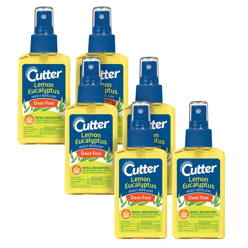 Cutter Lemon Eucalyptus Insect Repellent 4 Ounces, DEET-Free Pump Spray, 6 Pack