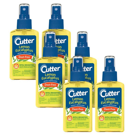 Cutter Lemon Eucalyptus Insect Repellent 4 Ounces, DEET-Free Pump Spray, 6 Pack