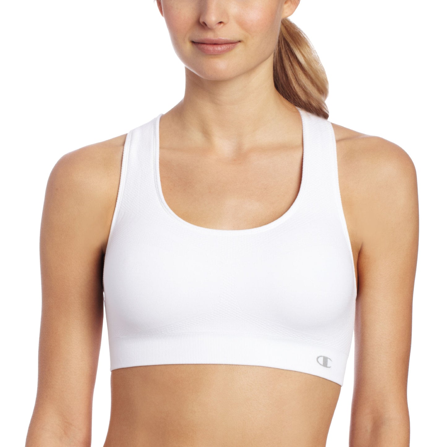 Champion Women's The Infinity Racerback Sports Bra, Moderate Support, Seamless, Moisture Wicking, White, Medium