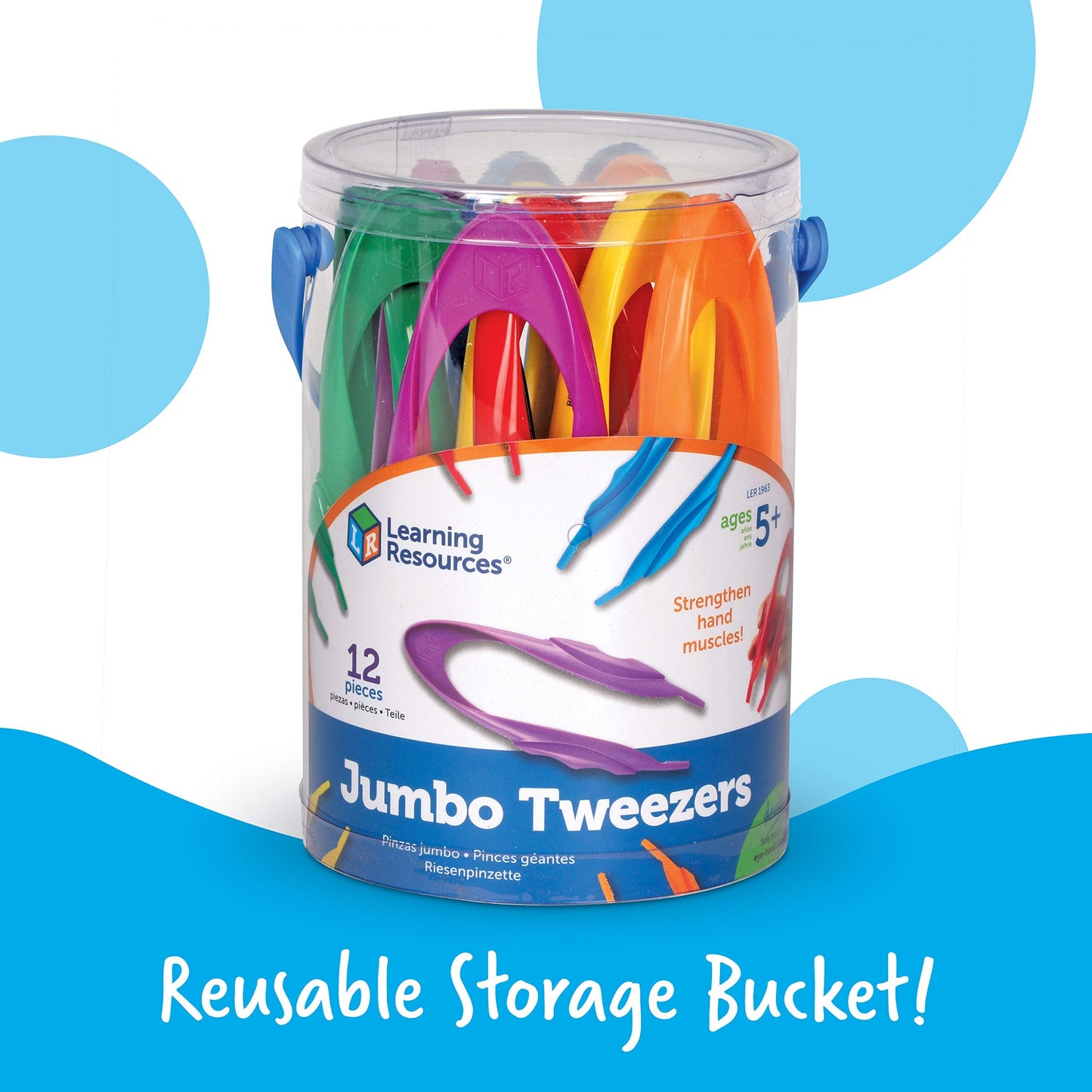 Learning Resources Jumbo Tweezers, Sorting & Counting, Preschool Science, Homeschool, Toddler Fine Motor Skill Development, Tuff Tray Accessories, Set of 12