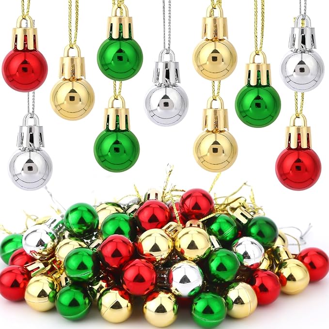 Jansun 120PCS Christmas Mini Balls Ornaments Miniature Xmas Tree Hanging Decorations Small Vintage Glitter Balls for Holiday Party Outdoor Indoor DIY Craft Decor Supplies