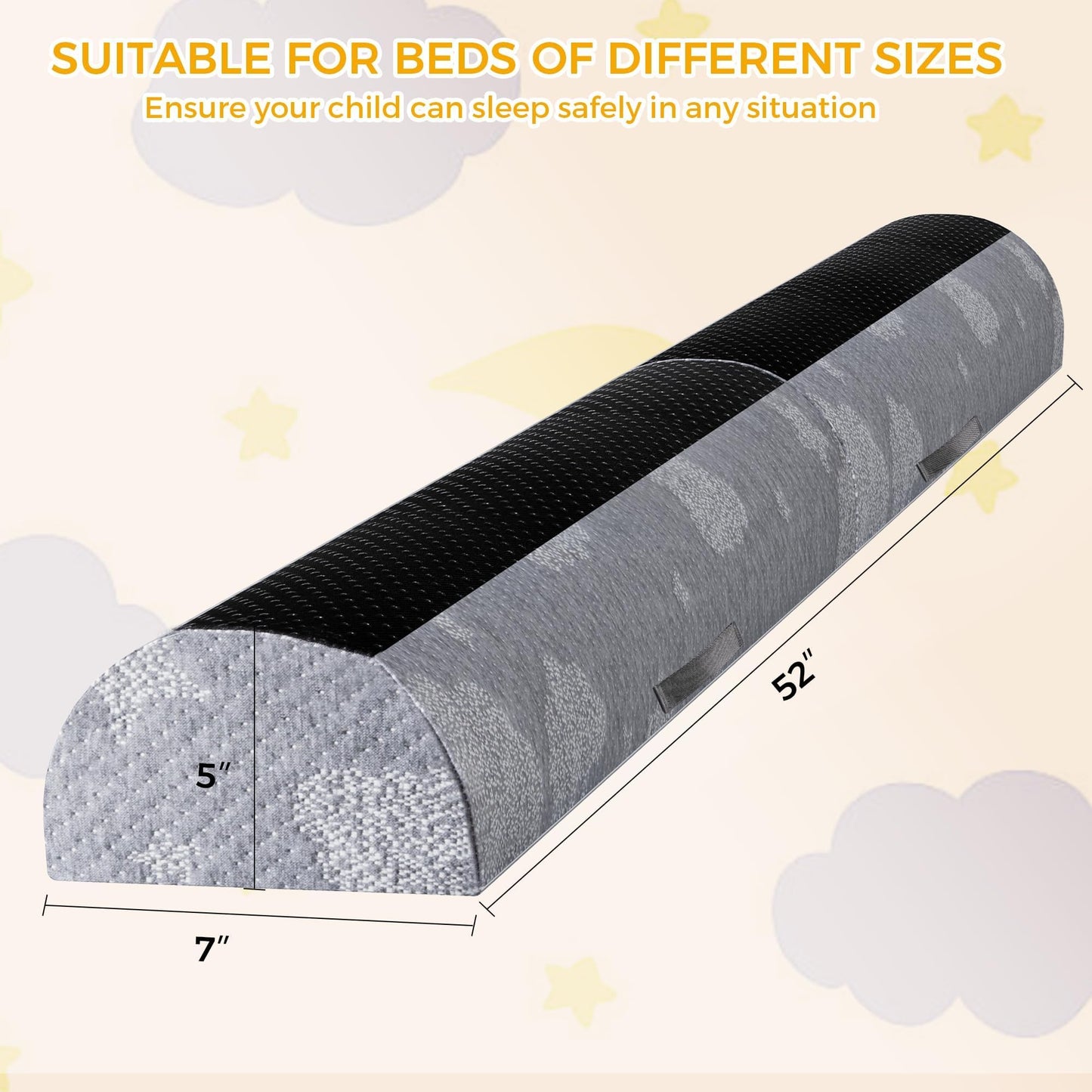 Kohentact Bed Guard for Toddlers Foldable and with Pad from Foam Bed Bumpers Rail with Dual Non-Slip Pads Waterproof Washable Soft Removable Cover Safe Bed Rail for Kids Seniors