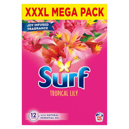 Surf Tropical Lily Washing Powder joy-infused fragrance with natural essential oil lasting up to 12 hours in wear for brilliantly clean laundry every time 125 washes 6.25 kg