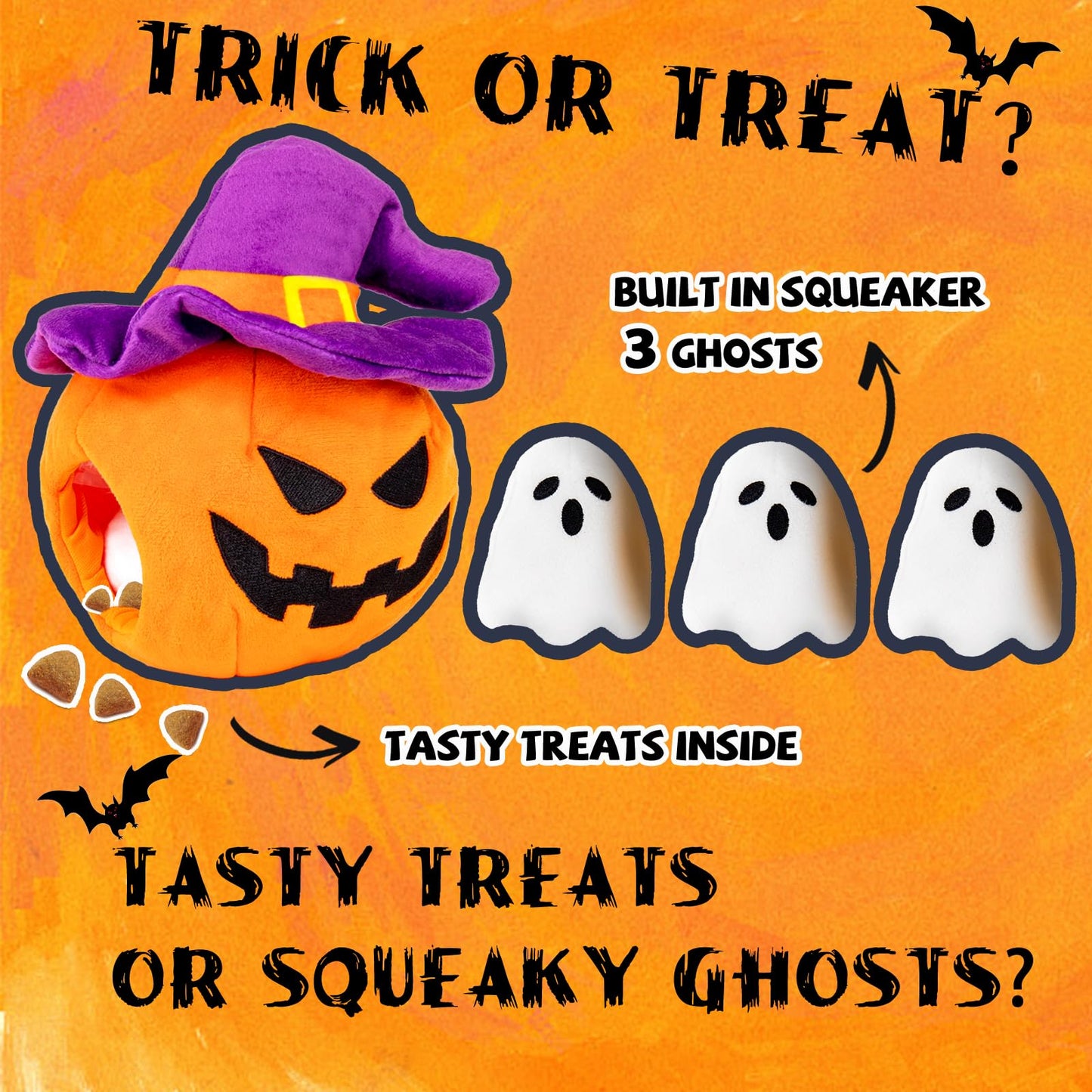 lilfrd Halloween Dog Toys - Pumpkin & Ghosts Dog Halloween Toys, Squeaky Plush Dog Toy, Gifts for Small Medium Large Dogs, Hide and Seek Dog Toy