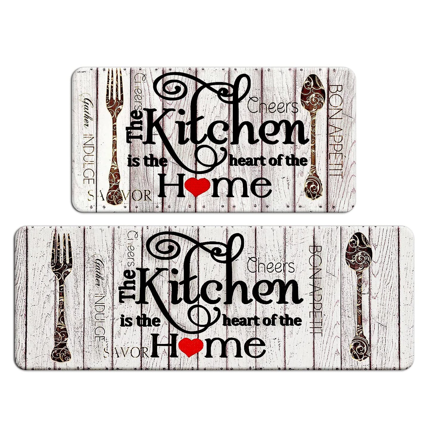 FRESHMINT Farmhouse Kitchen Mats Sets 2 Piece Cushioned Anti-Fatigue Comfort Mat for Home & Office Ergonomically Engineered Memory Foam Kitchen Rug Waterproof Non-Skid, 30" by 17" + 47" by 17",Home