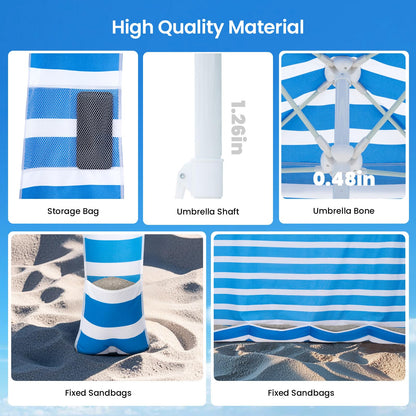 Grandekor Upgraded 6'×6' Pop Up Beach Canopy Tent for Family & Kids UPF 50+ Sun Shelter for Pool Camping with Sand Anchor Sidewall Bold Blue White Stripe