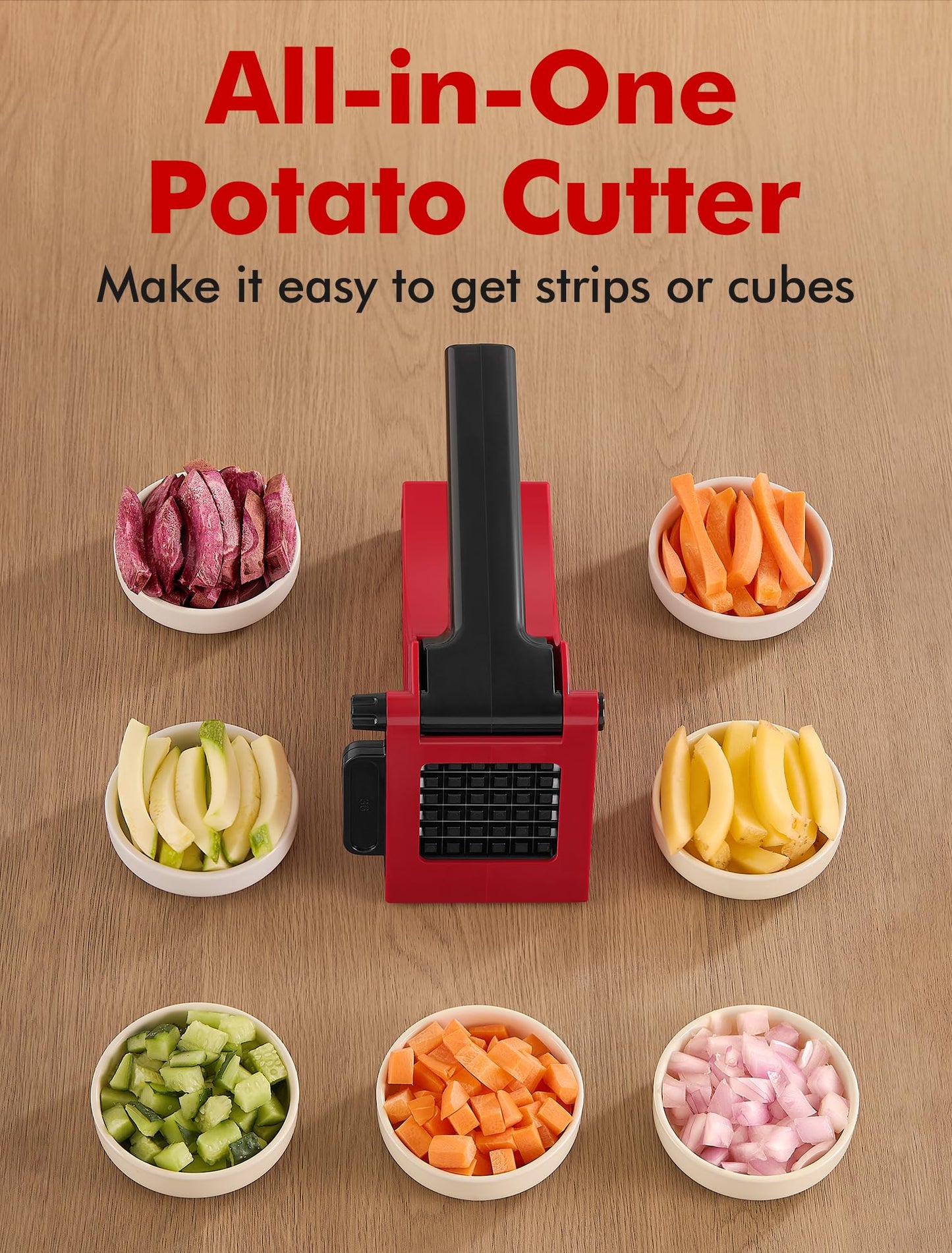 French Fry Cutter, Geedel Professional Potato Cutter for French Fries, Potato Slicer French Fry Maker for Carrot, Cucumber, Onion, Zucchini and more