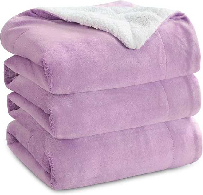 Bedsure GentleSoft Sherpa Fleece Blankets Queen Size for Bed - Thick and Warm Throw for Girls, Soft Fuzzy Plush Queen Blanket for Winter, Lilac, 90x90 Inches