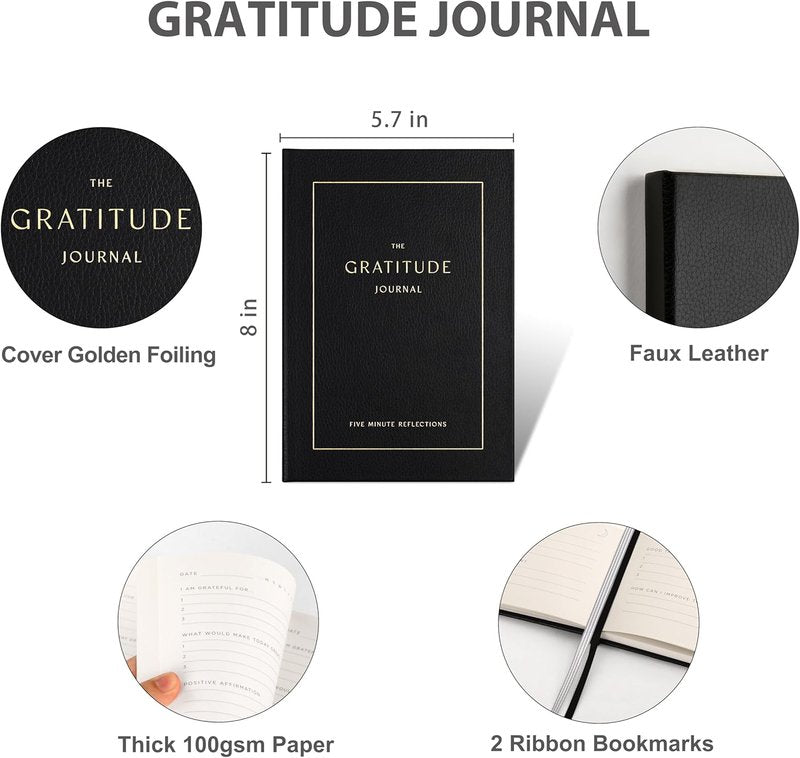 Gratitude Journal for Women - 5 Minute Daily Mindfulness Practice with Prompts & Quotes | Undated Bold Black Notebook
