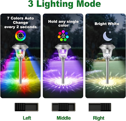 BEAU JARDIN 4 Pack Metal Garden Solar Lights Outdoor Waterproof 900mAh LED Solar Stake Lights Weatherproof Glass Lens Stainless Steel Pathway Lighting Sun Powered Landscape Lawn [Energy Class A]