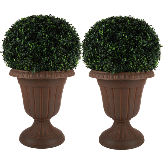 Outdoor Planter 2-Pack - 16x18-Inch Urn Planters - Plastic Plant Pots for Indoor, Outdoor, or Front Porch Decor - Flower Pots by Pure Garden (Brown)