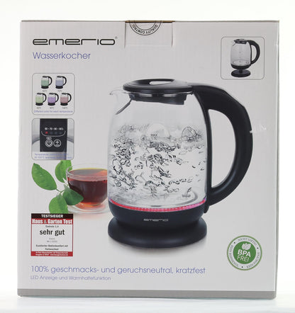 Emerio WK-119255 Electric Kettle Glass, 2200 W, 1.7 liters, Stainless Steel, Transparent Black [Energy Efficiency Class A+]
