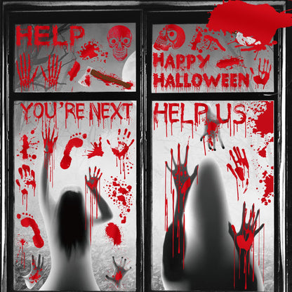 Funnlot Halloween Window Clings - Large Spooky Halloween Window Decorations Decals Stickers Scary Bloody Handprint Skullprint Footprint for Windows Floor Glass Bathroom Indoor Outdoor Party Decoration