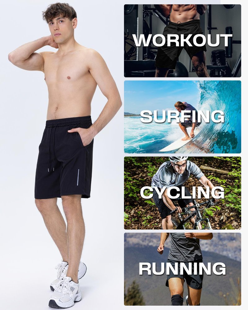 JWJ 3 Pack Mens Athletic Gym Workout Shorts Lightweight Quick Dry 9 inch Inseam Running Shorts for Men Activewear Basketball Short with Zipper Pockets Black Black Army L