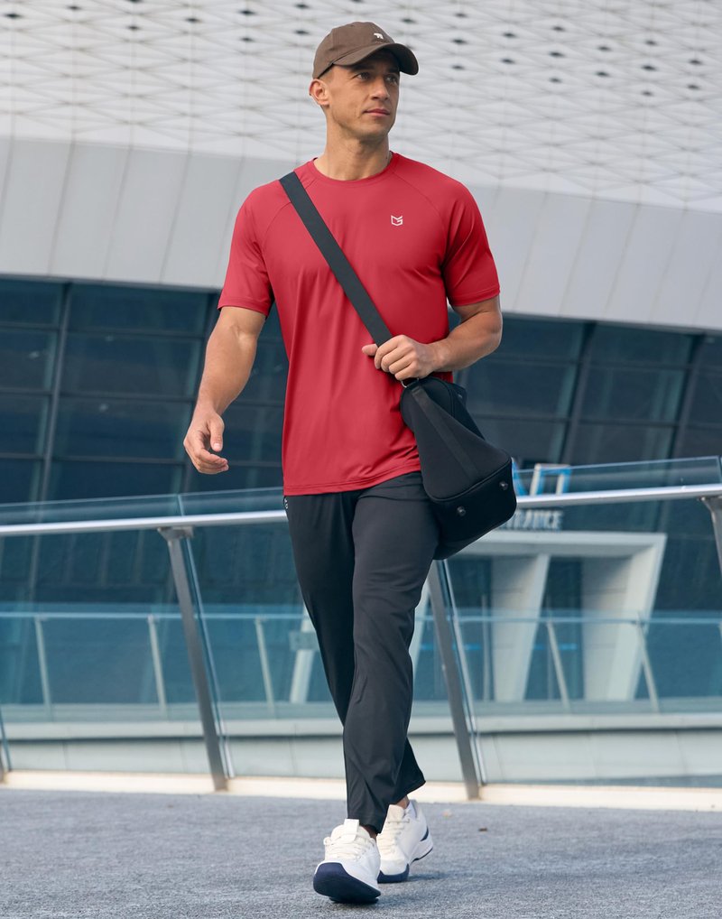 Men's Athletic Workout T-Shirts Moisture Wicking Cooling Running Shirts Short Sleeve Performance Tee for Gym Tennis(Red,M)