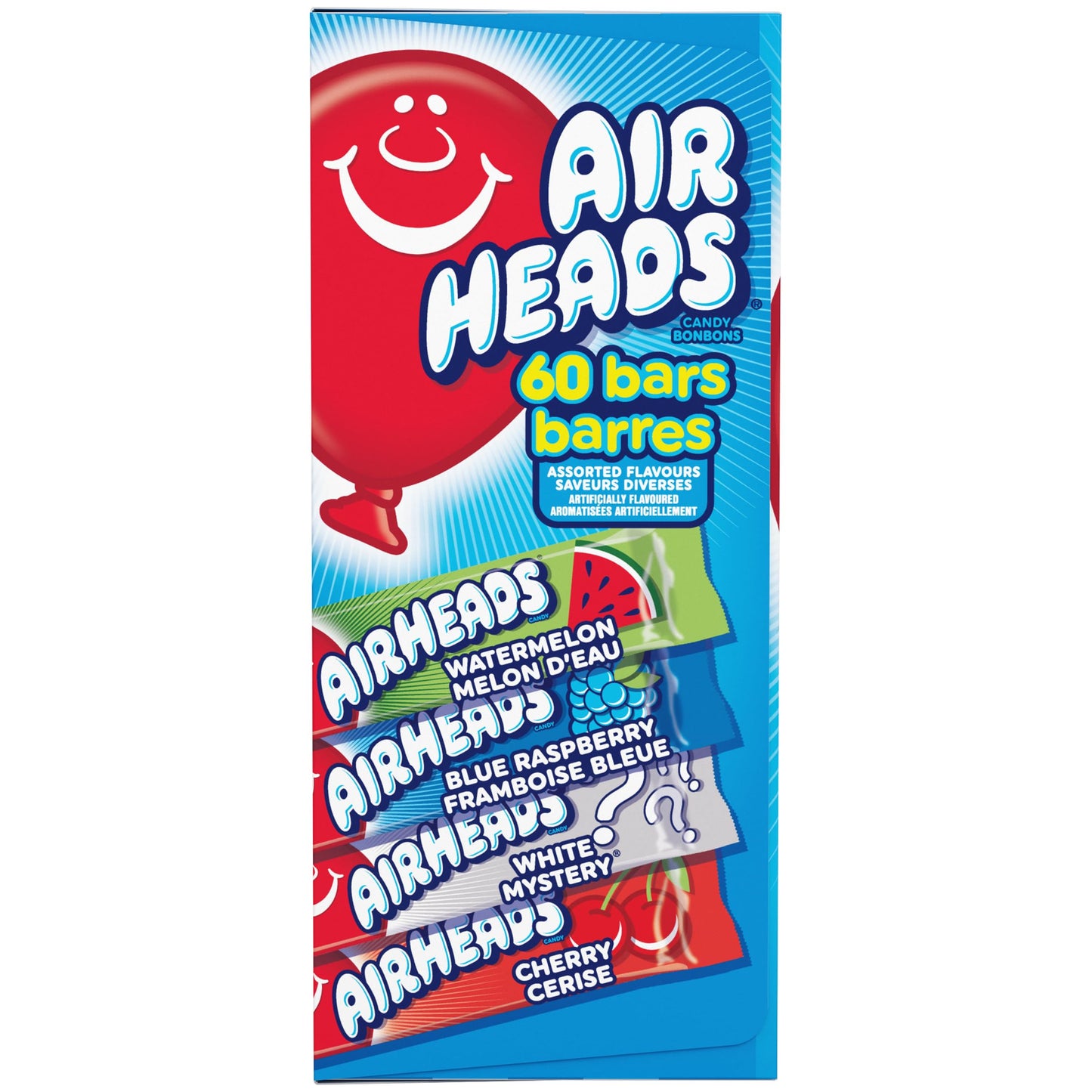 Airheads Candy Bars, Variety Bulk Box, Chewy Full Size Fruit Taffy, Gifts, Holiday, Parties, Concessions, Pantry, Non-Melting, Party, 60 Individually Wrapped Full Size Bars