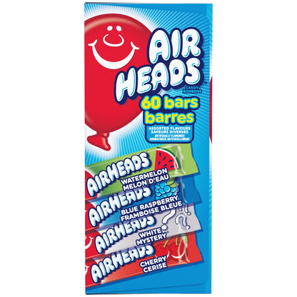 Airheads Candy Bars, Variety Bulk Box, Chewy Full Size Fruit Taffy, Gifts, Holiday, Parties, Concessions, Pantry, Non-Melting, Party, 60 Individually Wrapped Full Size Bars