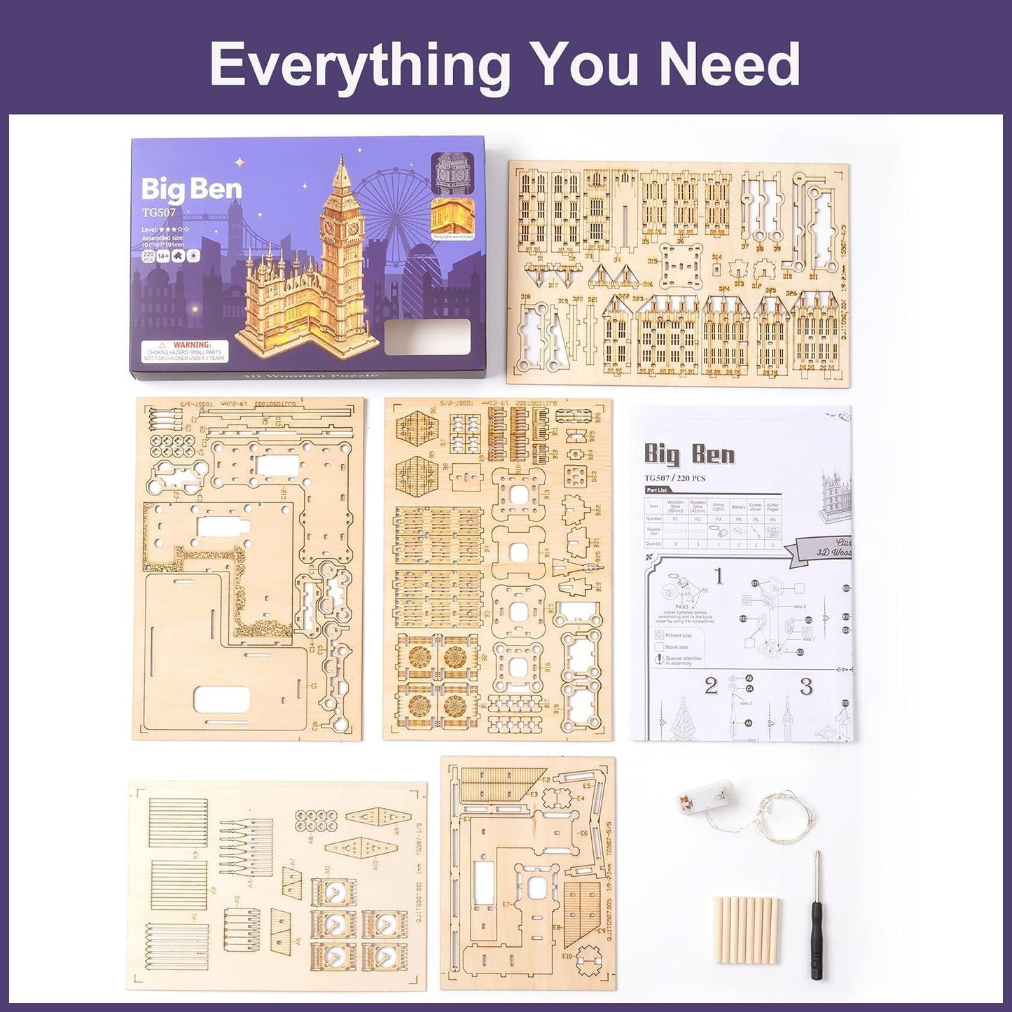 ROWOOD 3D Wooden Puzzle Big Ben Model Kit for Adults to build, DIY Wooden Model Building Construction Craft Kits, Ideal as Christmas And Birthday Gift