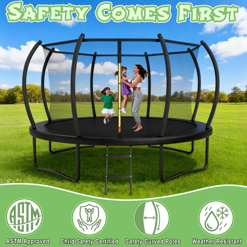 14FT Outdoor Trampoline for Kids - ASTM Approved with Safety Enclosure Net & Ladder | Rust-Resistant Frame