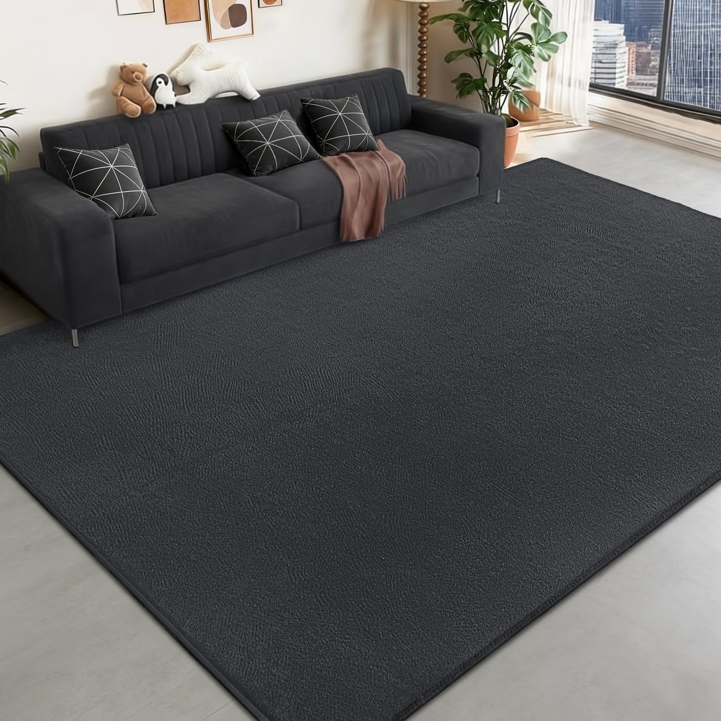 QDUIDU Large Area Rugs for Bedroom Living Room - 4x6 Feet Ultra Soft Dark Grey Rug Thickened with Memory-Foam, Solid Modern Minimalist Carpets for Home Decor, Non-Slip and Comfy Nursery Room Rugs