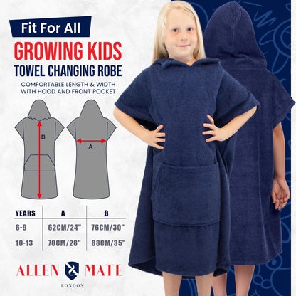 ALLEN & MATE 100% COTTON Kids Hooded Towel Poncho - 380 GSM, Safety Certified | Oversized Changing Robe for Boys & Girls