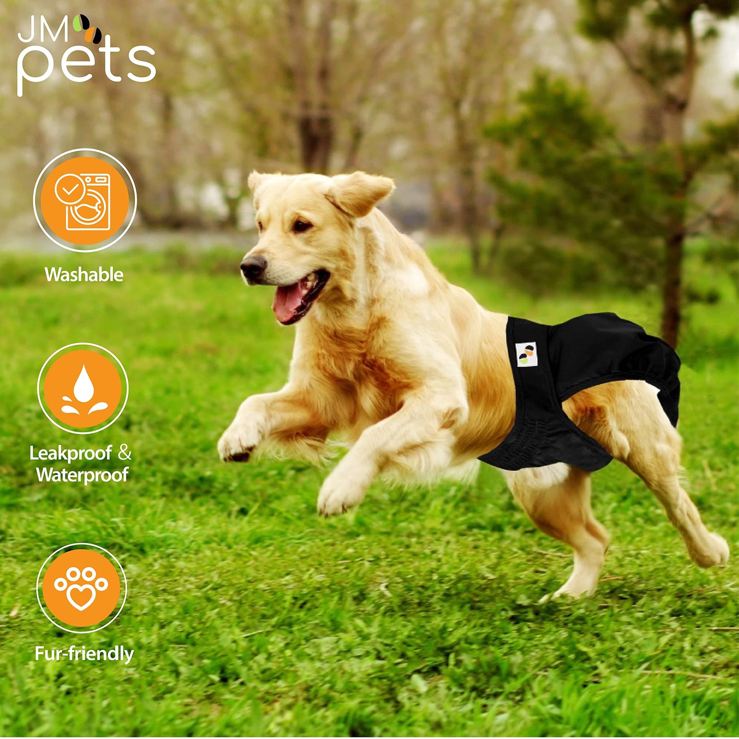JM Female Dog Nappies - Highly Absorbent, Breathable Dog Nappy with Microfiber Pad & Waterproof Layer - Dog Period Pants Pack of 3, Washable Medium (Fit for 14"- 20" waist) Black & Brown