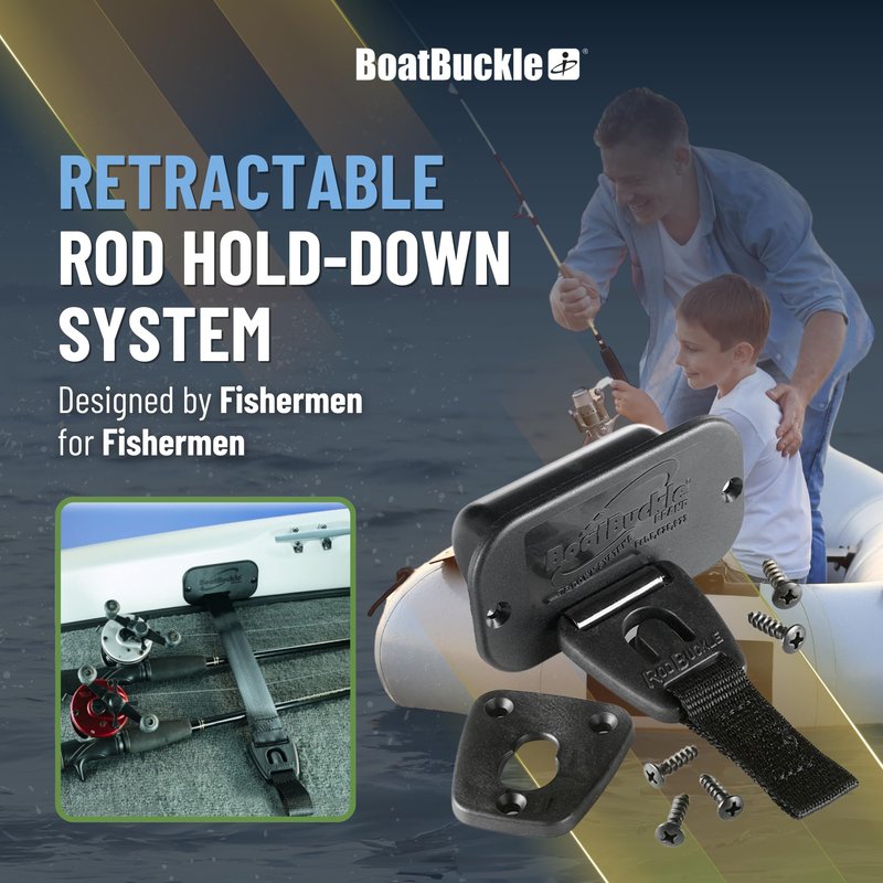 BoatBuckle F14200A 24-Inch Self-Retracting Fishing Rod Holder for Boat, Retractable Tie Down Rod Straps for Boat Deck Mount/Gunwale