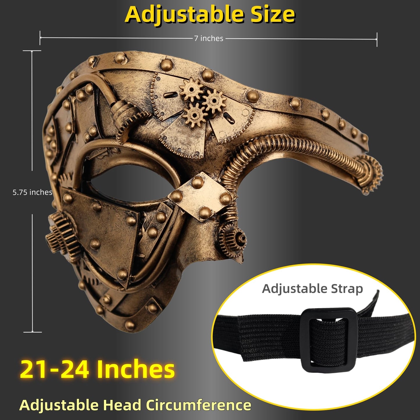 Ubauta Steampunk Cyborg Venetian Mask, Masquerade Mask For Halloween Costume Party/Phantom Of The Opera/Mardi Gras Ball