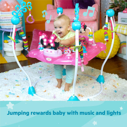 Bright Starts Disney Baby MINNIE MOUSE PeekABoo Baby Activity Center Jumper with 8 Toys, Lights & Sounds, 360-Degree Seat, 6-12 Months (Pink/Blue)