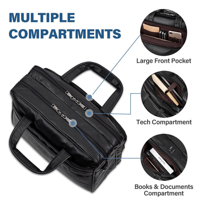 seyfocnia Leather Laptop Bag, Men's 17.3 Inch Messenger Briefcase Business Satchel Computer Handbag Shoulder Bag Fits 17.3 Inch Laptop Computer (Black)