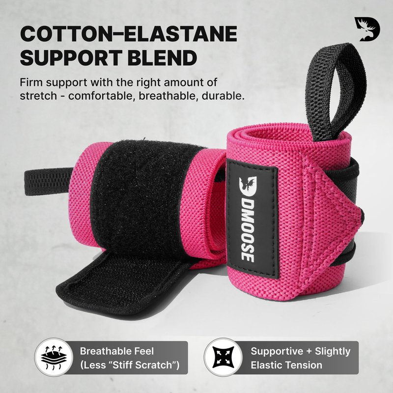 DMoose Wrist Straps for Weightlifting 12 and 18 Inches Thumb Loops with Wrist Support for Workouts Powerlifting Wrist Straps for Weight Lifting Men and Women Pink