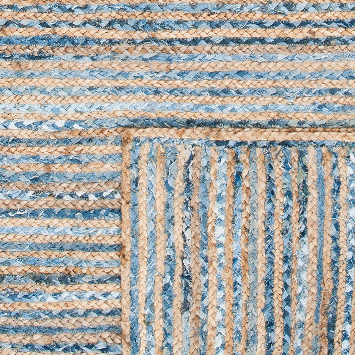 SAFAVIEH Cape Cod Collection Area Rug - 6' x 9', Natural & Blue, Handmade Flat Weave Jute, Ideal for High Traffic Areas in Living Room, Bedroom (CAP250A)