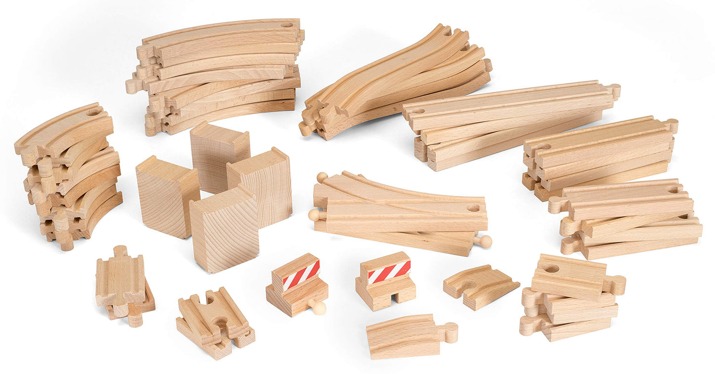 BRIO World 50 Piece Train Track Pack for Kids Age 3 Years Up - Wooden Railway Accessories and Add Ons