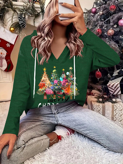 Zeagoo Christmas Hoodies Lightweight Long Sleeve Shirts Workout V Neck Sweatshirts Christmas Green M