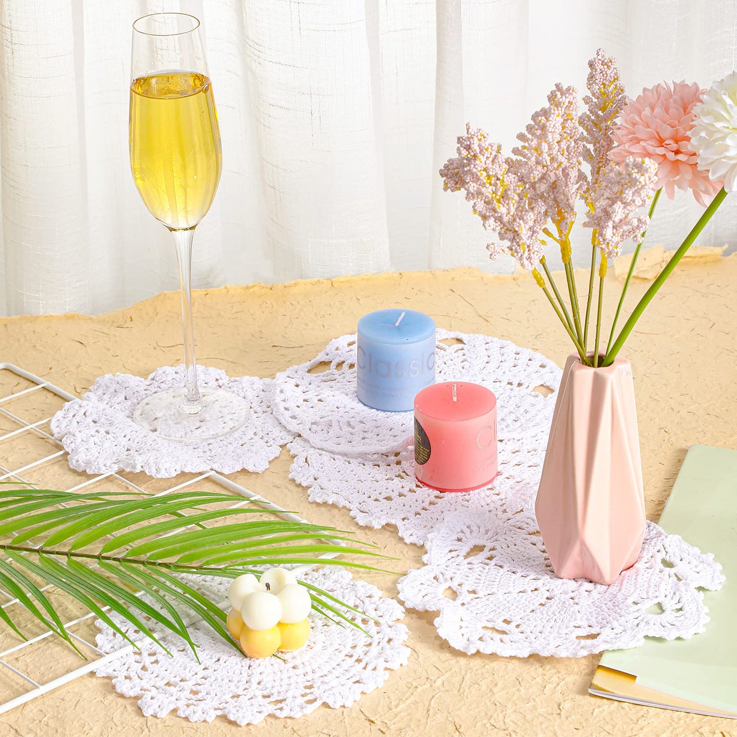 Chuangdi 8 Pieces 6 to 8 Inch Crochet White Lace Doilies for Tables Handmade Round Lace Placemat Rustic Table Coasters Decors for Kitchen Dining Room Party Dressers Dream Catcher Decoration(White)