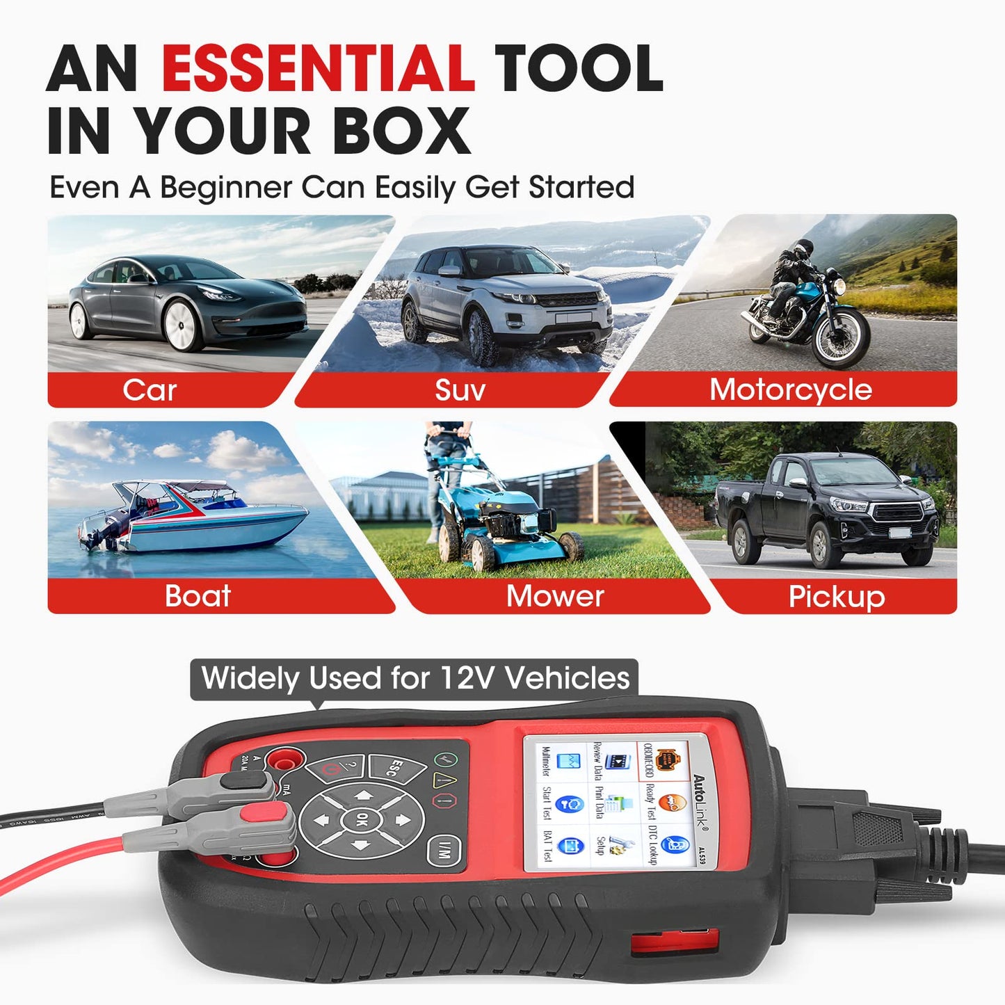 Autel AL539B OBD2 Scanner, 3-in-1 Code Reader Battery Tester Avometer for 12 Volts Batteries, Full OBDII Diagnosis and Circuit Starting & Charging Systems Test, All Enhanced Ver. of AL519 AL539