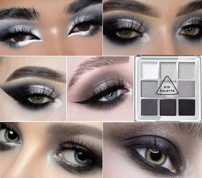 MAEPEOR 9 Colors Eyeshadow Palette Smoky Black Matte Glitter Eyeshadow Longlasting Waterproof Smoky Eye Shadow for Girls and Women (Set 1, Smoky Black)