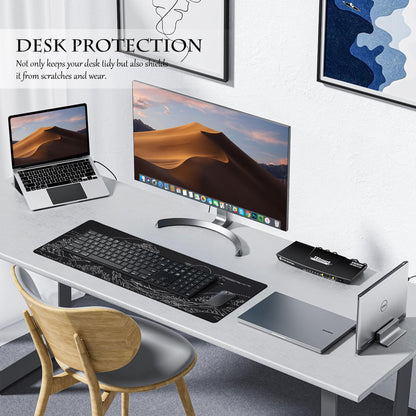 ALOANES Waterproof Mouse Pad, XL Gaming Keyboard Pad with Anti-Slip Base, Grain Jacquard Surface, Extend Desk pad for Gamer, Office & Home, Sea Wave Mousepad 31.5''x 11.8''x 0.12''