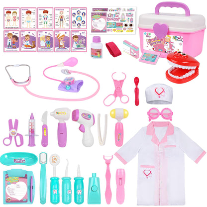 Gifts2U Kid Girl Toy Kit Pretend Play Toys Dentist Medical Role Play Educational Toy with Doctor Costume Playset for 3-6 Year Old Children