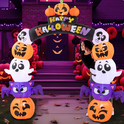 Joiedomi 8 FT Cute Halloween Inflatables Pumpkin Archway Outdoor Decoration, Archway Halloween Blow Up for Yard with Build-in LED Lights, Inflatable Arch Yard Outside Pumpkin Decor for Party, Garden