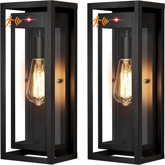 15" Motion Sensor Outdoor Wall Lights, 2 Pack Large Dusk to Dawn Outdoor Lights, 3 Lighting Modes Waterproof Anti-Rust Wall Sconces, Exterior Lighting Fixtures for Front Door, Porch, Garage
