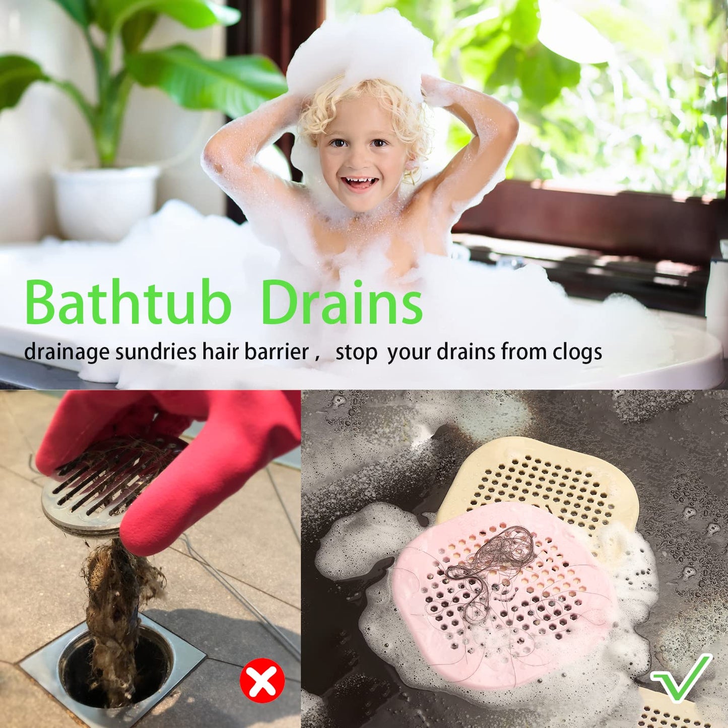 Drain Cover Hair Catcher Drain Plug Hair Stopper Drain Protector for Shower Bathroom Accessories Bathtub Deep Light Blue 2 Pack