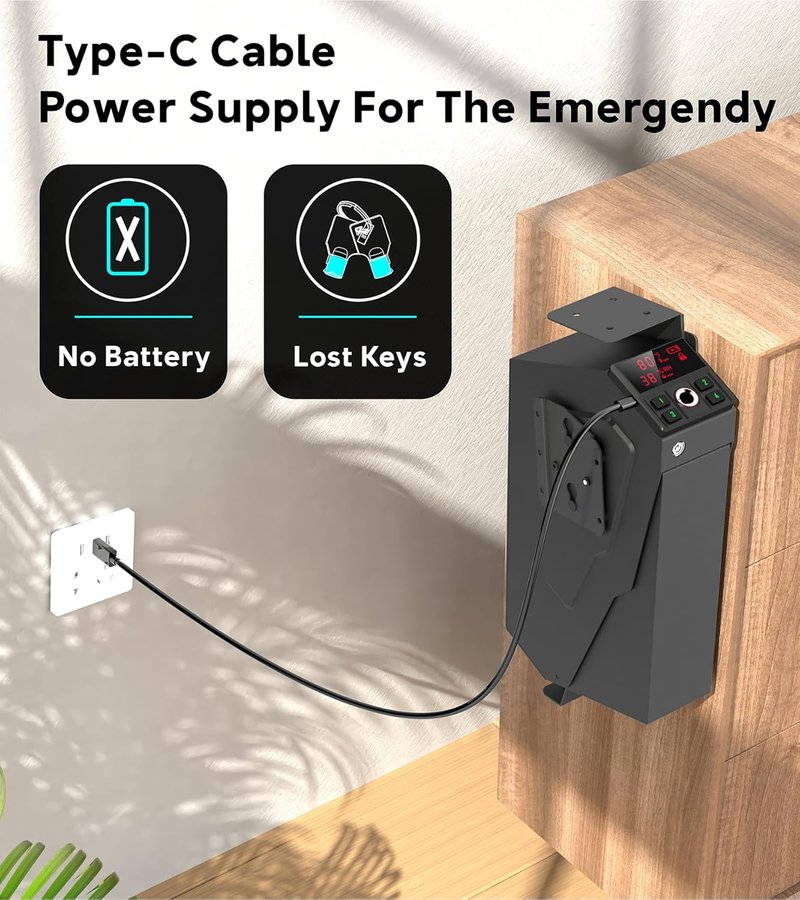 Handgun Safe - Quick-Access Mounted Nightstand Pistol Safe with Biometric Lock | Auto Open Lid, Secure Storage