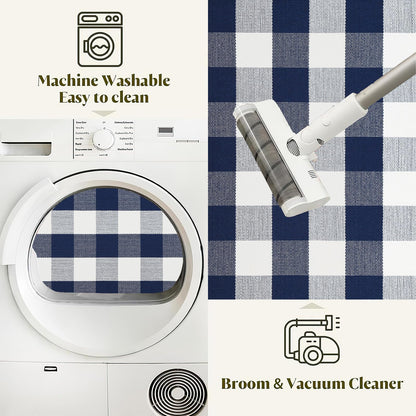 Front Porch Rug 2'X4.3' Blue and White Checkered Outdoor Rug Cotton Woven Washable Halloween Layering Door Mat for Welcome Mat Entryway Bedroom Living Room