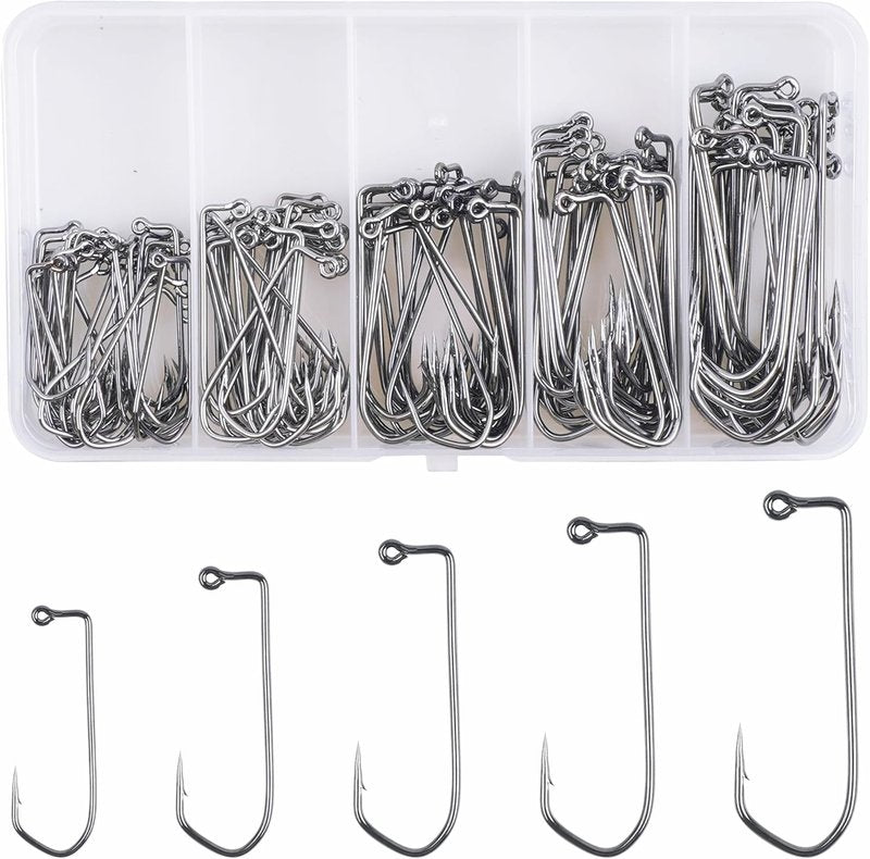 SILANON 90° Aberdeen Jig Hooks Kit - 125pcs High Carbon Steel Fishing Hooks for Saltwater & Freshwater | Sizes 1/0-5/0