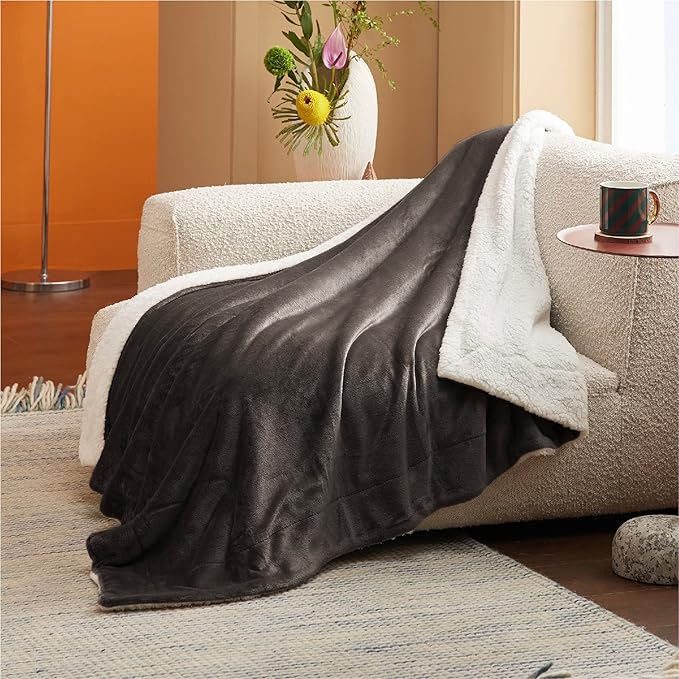 Bedsure GentleSoft Sherpa Fleece Throw Blanket Twin Size for Couch - Thick and Warm Throw for Men, Soft Fuzzy Plush Twin Blanket for Winter, Brown, 60x80 Inches