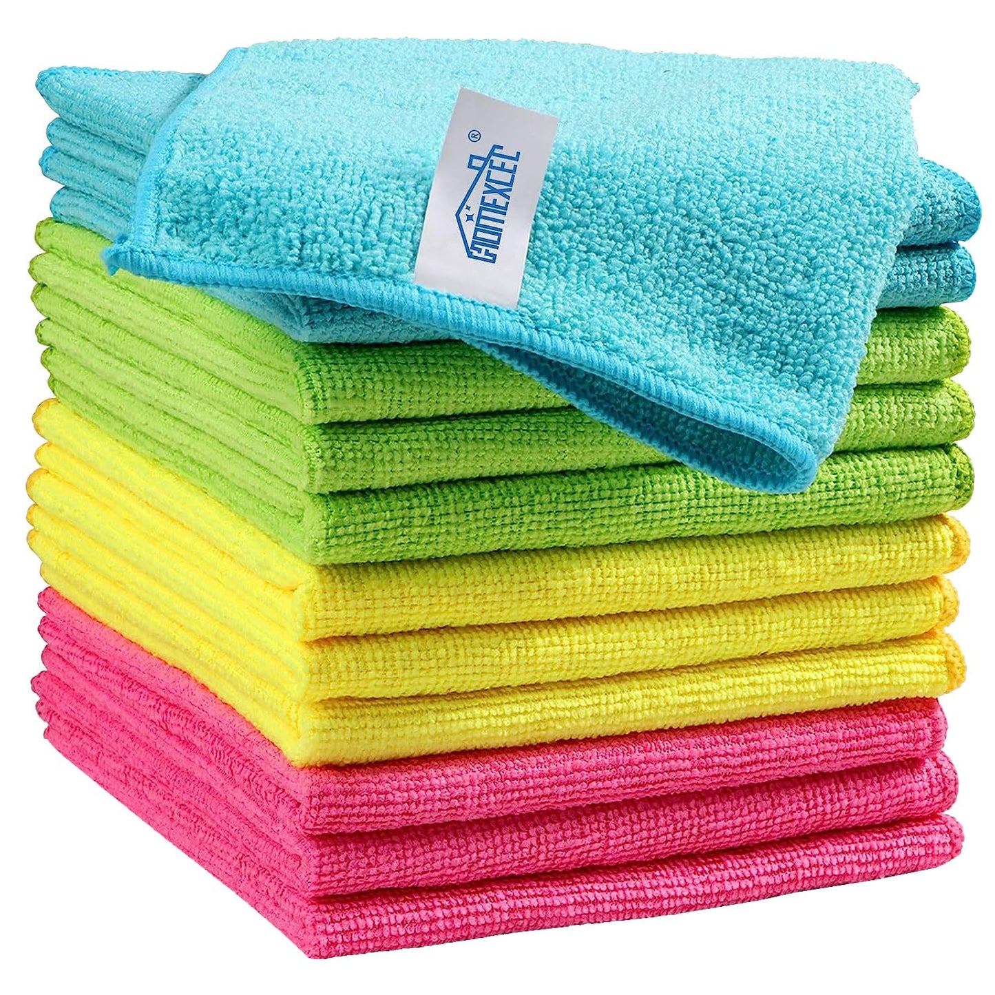 HOMEXCEL Microfiber Cleaning Cloth,12 Pack Cleaning Rags, Cleaning Towels with 4 Color Assorted, 11.5"X11.5"(Green/Blue/Yellow/Pink)